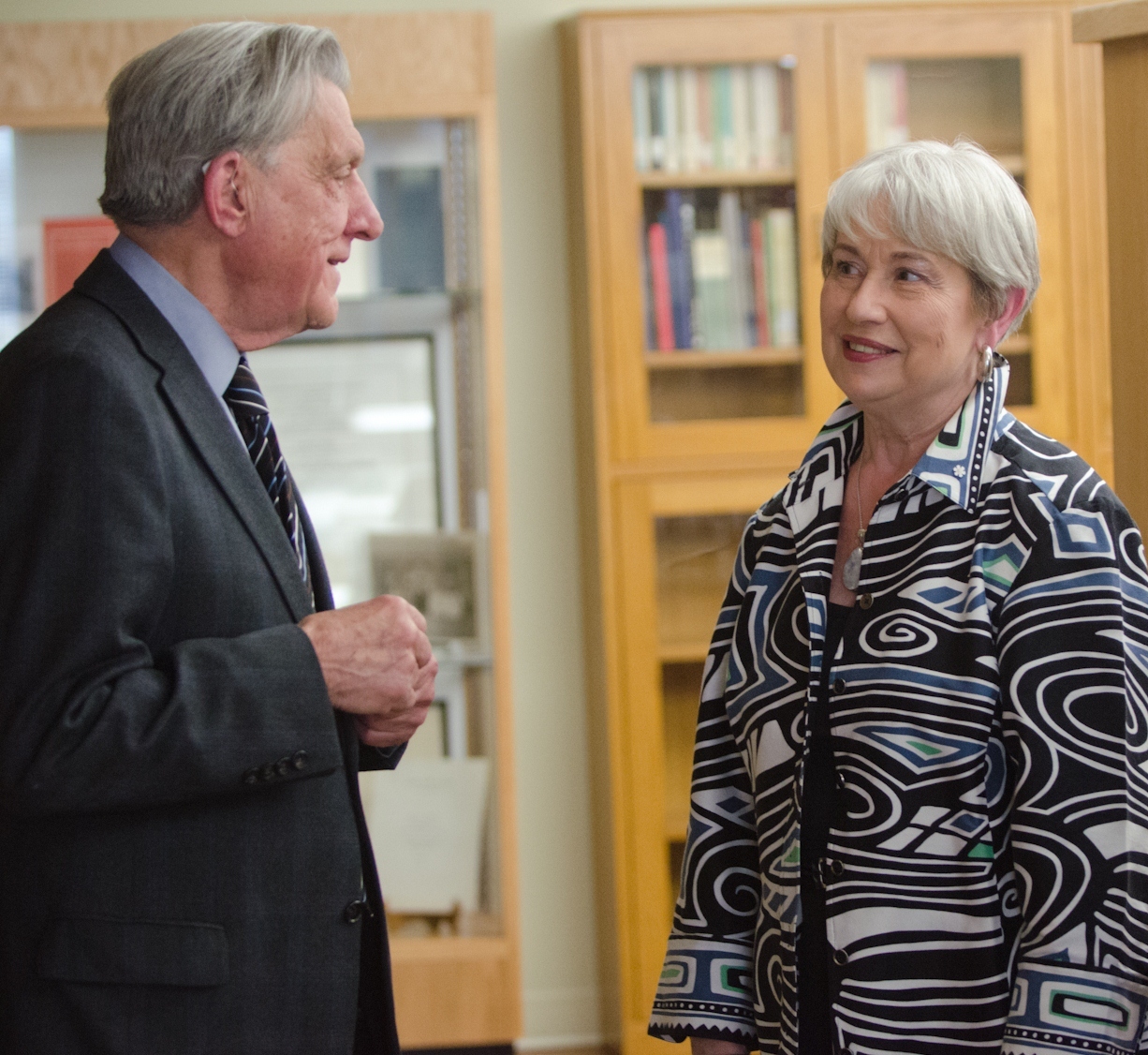 The Honourable Mr. Justice Gérard V. La Forest and C. Anne Crocker, C.M., UNB Law Librarian Emerita, at the opening of the La Forest Rare Books Reading Room.